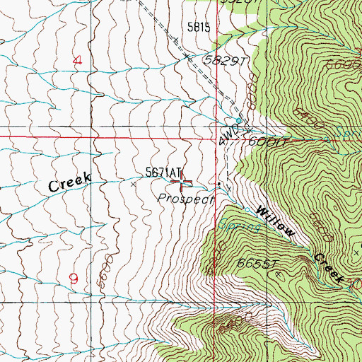 Topographic Map of Willow Creek Canyon, NV