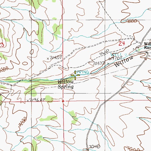 Topographic Map of Willow Spring, NV