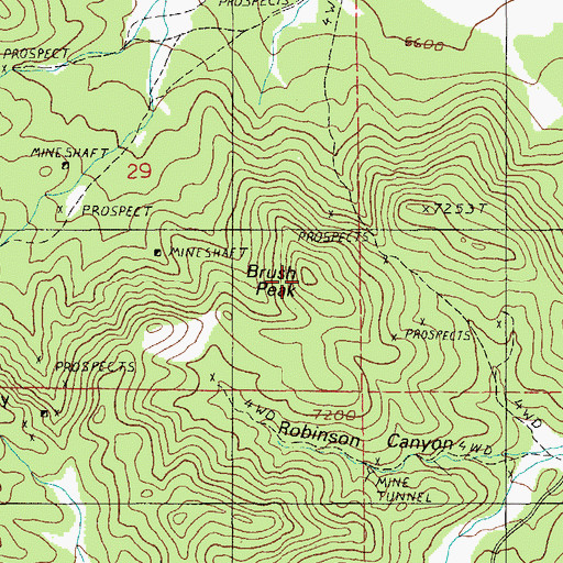 Topographic Map of Brush Peak, NV