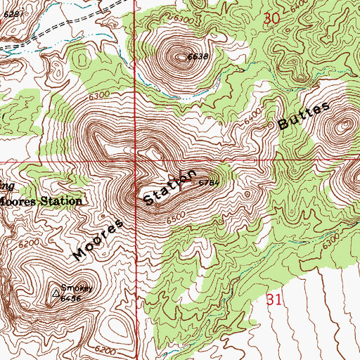 Topographic Map of Moores Station Buttes, NV