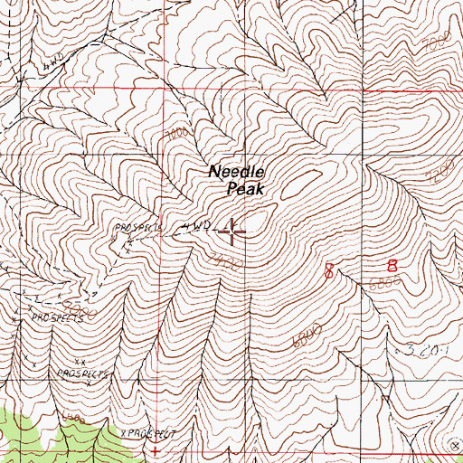 Topographic Map of Needle Peak, NV