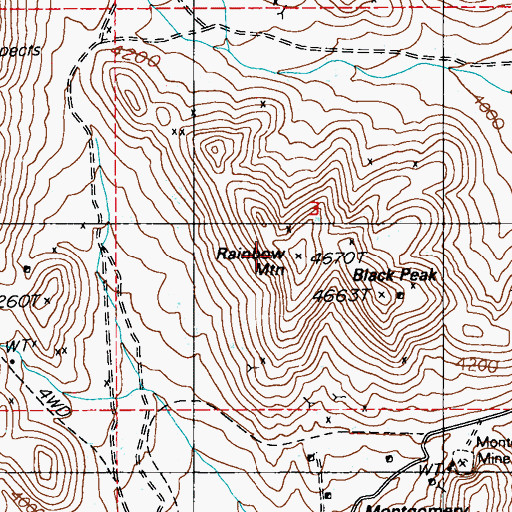 Topographic Map of Rainbow Mountain, NV