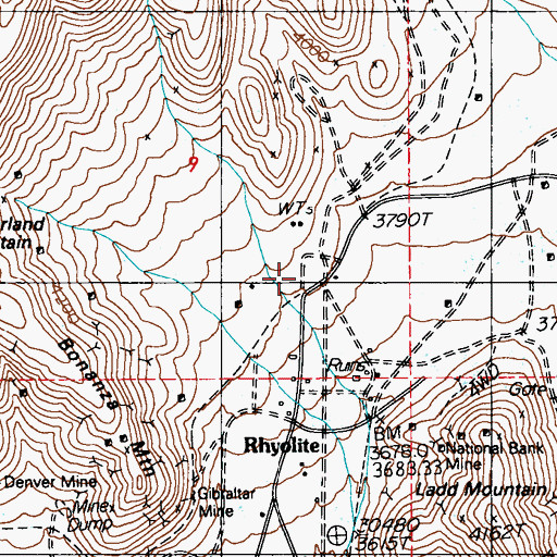 Topographic Map of Rhyolite, NV