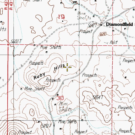 Topographic Map of Ruby Hills, NV