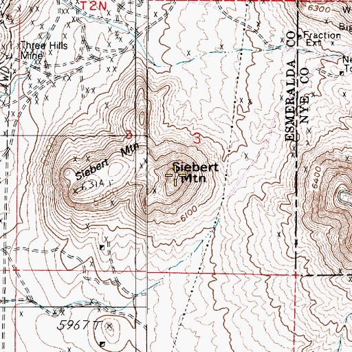 Topographic Map of Siebert Mountain, NV