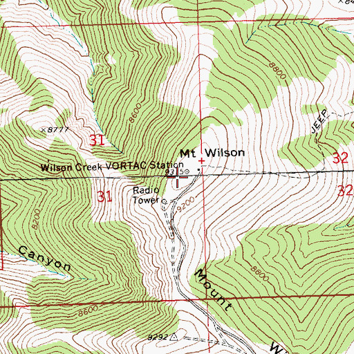 Topographic Map of Mount Wilson, NV