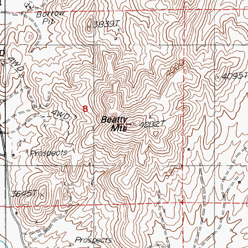Topographic Map of Beatty Mountain, NV