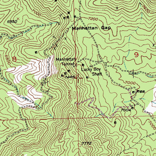 Topographic Map of Lucky Boy Shaft, NV