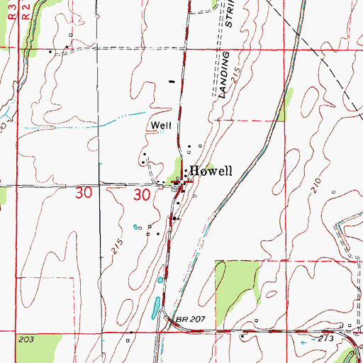 Topographic Map of Howell Post Office, AR
