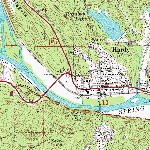 Topographic Map of Hardy Post Office, AR