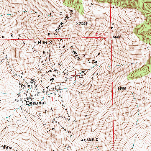 Topographic Map of Monkey Wrench Mine, NV