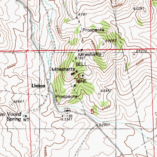 Topographic Map of Bell Mine, NV