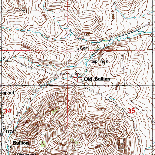 Topographic Map of Old Bullion, NV