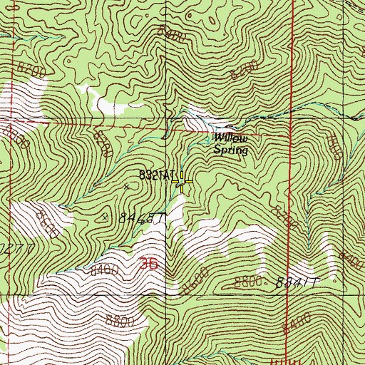 Topographic Map of Willow Spring, NV