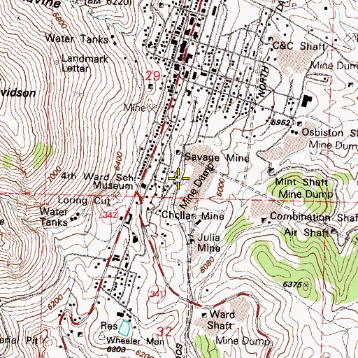 Topographic Map of Central Comstock Mine, NV