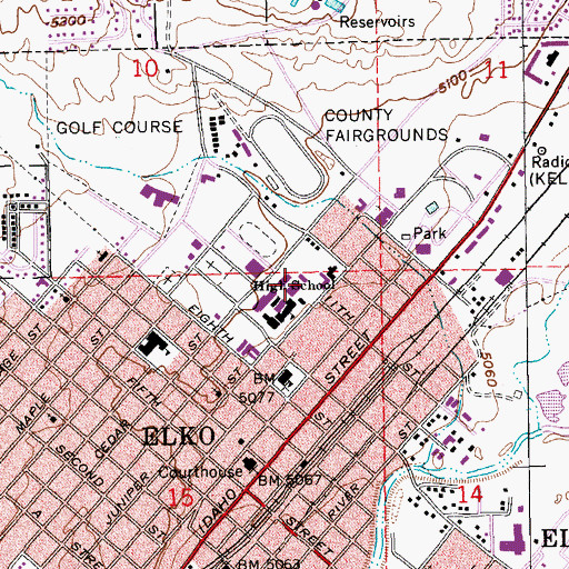 Topographic Map of Elko High School, NV