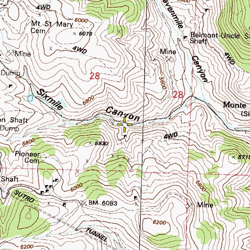 Topographic Map of Baily Mine, NV