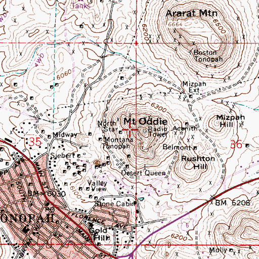 Topographic Map of Mount Oddie, NV