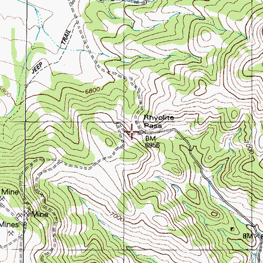 Topographic Map of Rhyolite Pass, NV