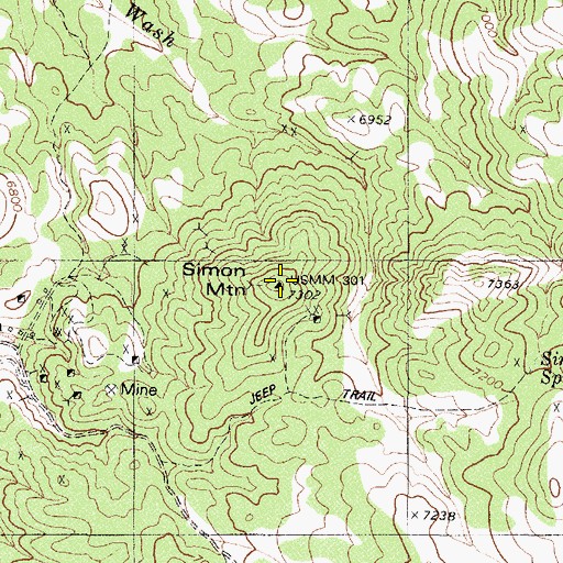 Topographic Map of Simon Mountain, NV
