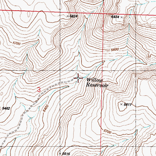 Topographic Map of Willow Reservoir, NV