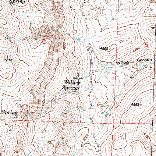 Topographic Map of Willow Springs, NV