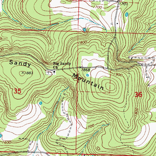 Topographic Map of KFAY-FM (Huntsville), AR