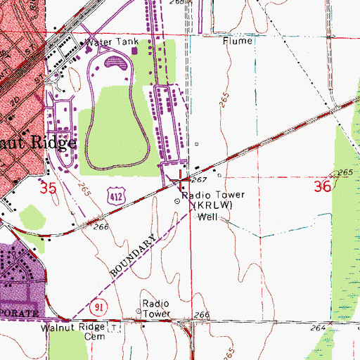 Topographic Map of KRLW-FM (Walnut Ridge), AR