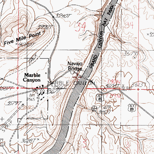 Topographic Map of Navajo Bridge, AZ
