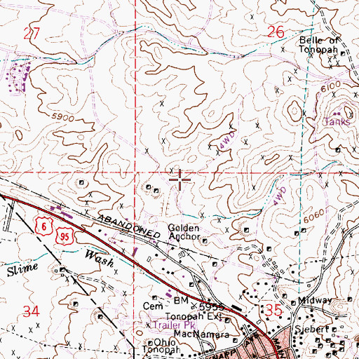 Topographic Map of Tonopah Extension Mill (historical), NV