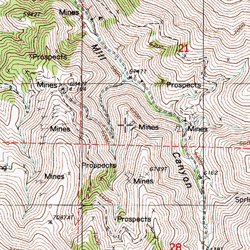Topographic Map of Lewis Canyon Mines, NV