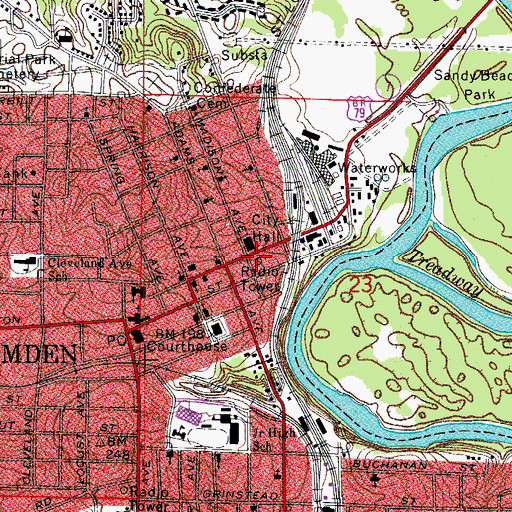 Topographic Map of KWEH-FM (Camden), AR