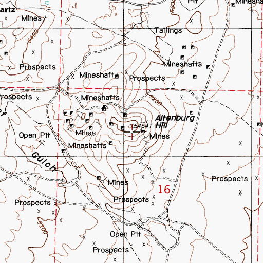 Topographic Map of Altenburg Hill Mine, NV