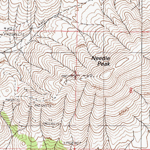 Topographic Map of Needle Peak Mine, NV
