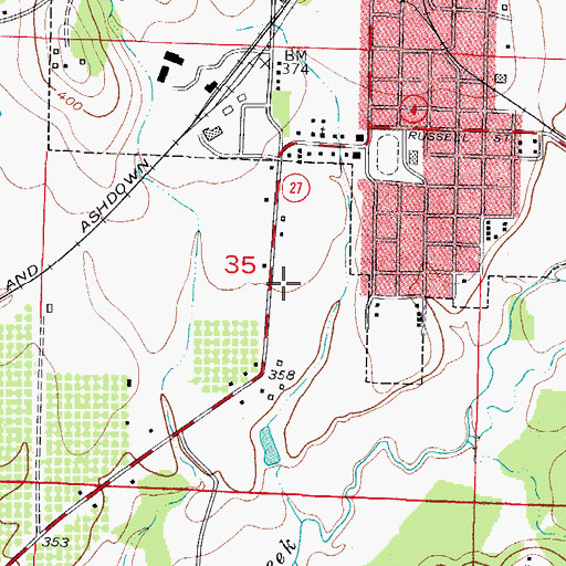 Topographic Map of KNAS-FM (Nashville), AR