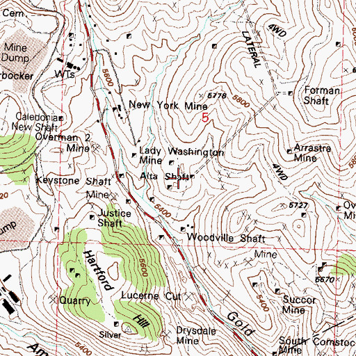 Topographic Map of Alta Shaft, NV