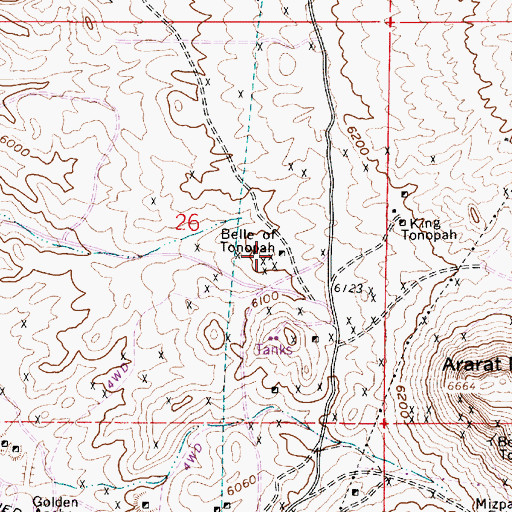 Topographic Map of Belle of Tonopah, NV