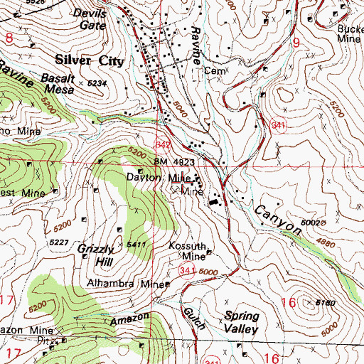Topographic Map of Dayton Mine, NV