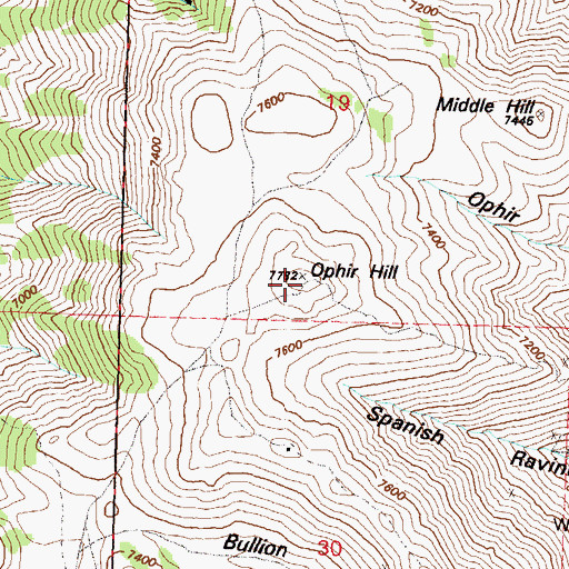 Topographic Map of Ophir Hill, NV
