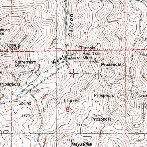 Topographic Map of Red Top Mine, NV