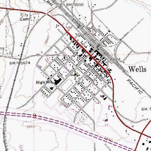 Topographic Map of Ruby Valley Elementary School, NV
