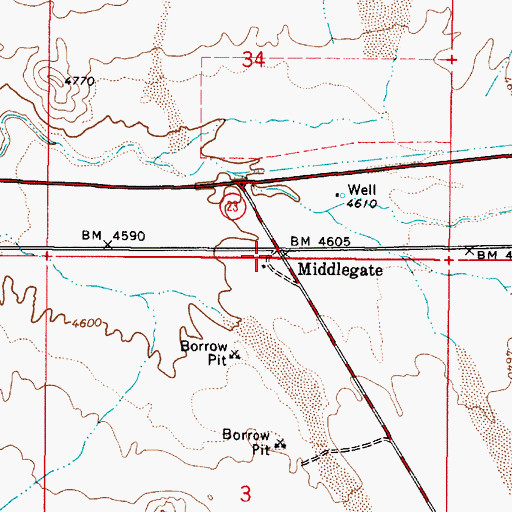 Topographic Map of Middlegate, NV