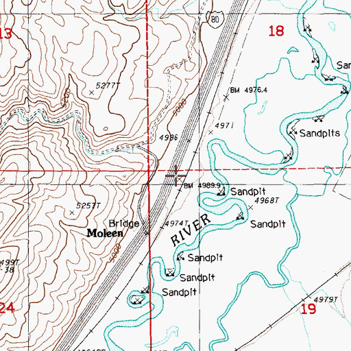 Topographic Map of Moleen, NV