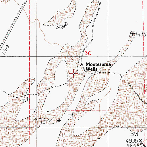 Topographic Map of Montezuma Wells, NV