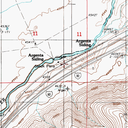 Topographic Map of Argenta Siding, NV