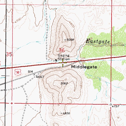 Topographic Map of Middlegate, NV