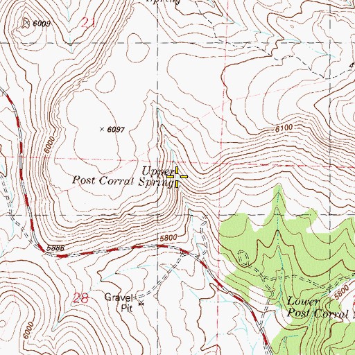 Topographic Map of Upper Post Corral Spring, NV