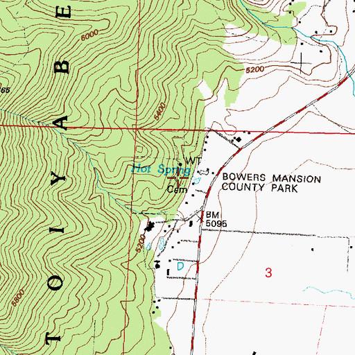 Topographic Map of Bowers Mansion Hot Spring, NV