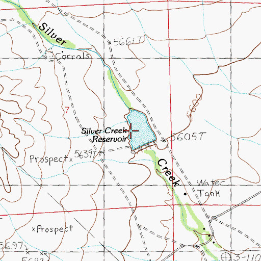 Topographic Map of Silver Creek Reservoir, NV