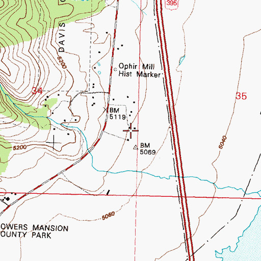 Topographic Map of Ophir City (historical), NV